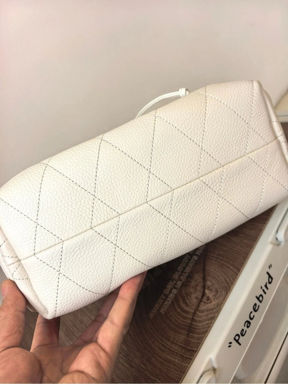 Classic Cream Drawstring Leather Bucket Bag